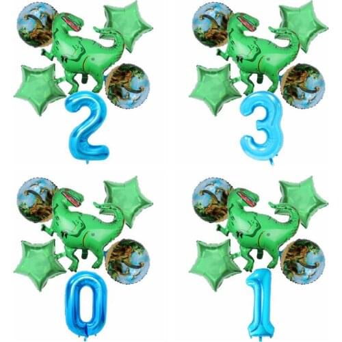 6pcs Big Dinosaur Foil Balloons 40inch Green Number Balloons Dinosaur Party Dino Theme Birthday Jungle Party Decoration Globos