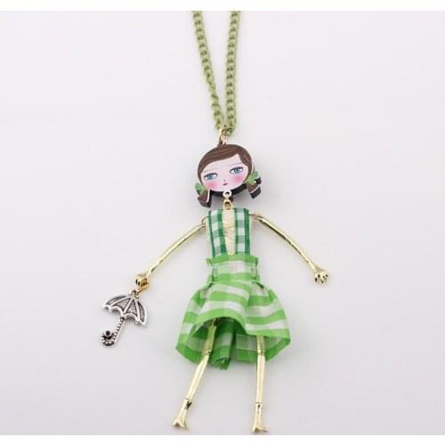 Bonsny blue dress fashion new 2014 acrylics cute girls colorful lovely figures necklace & pendant for woman Free shipping