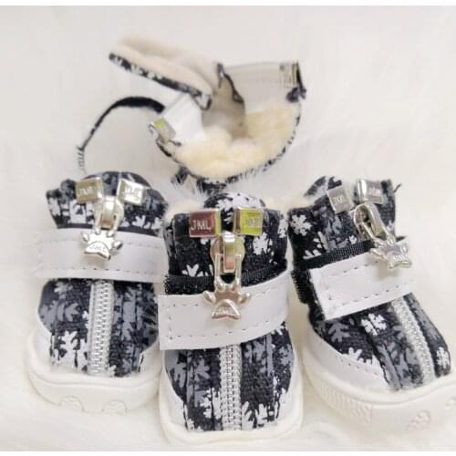 On Sale Stock Black Snow Flower Pet Shoes For Little Small Dog Cat Size 1 2 Puppy Animal Winter Warm Non-Slip Button Boots Goods