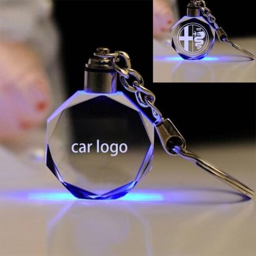 Key Holder Chain Crystal Cut Glass Car Customized Logo Crystal For KiA For Alfa Colours Flashing Luminous Car Logo Key Chain