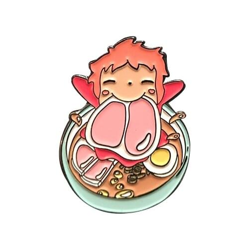 Ponyo In Ramen Bowl Brooch Cute Anime Jewelry with Simple Pleasures