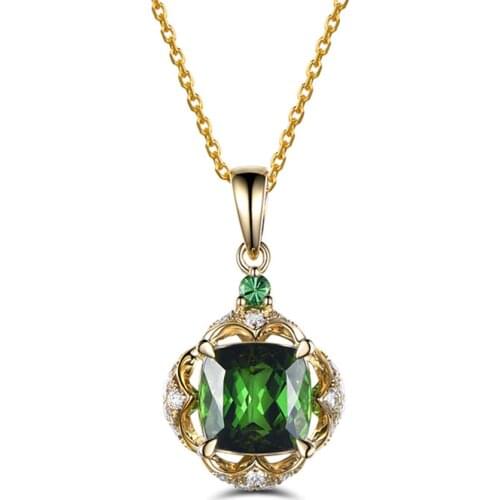 Small Emerald pendant necklace for women green crystal gemstone 18k gold color choker chain diamond jewelry bijoux birthday gift