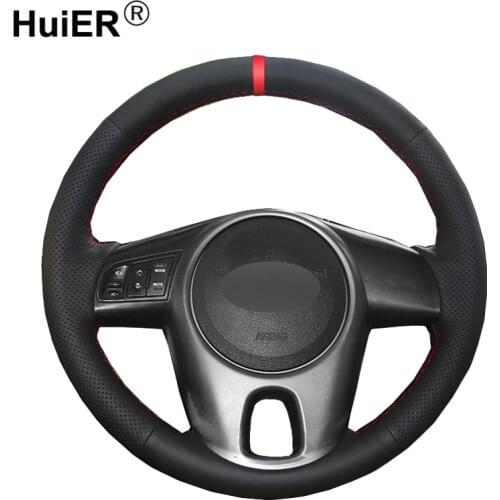 HuiER Hand Sew Car Steering Wheel Cover Red Marker For Kia Forte Kia Soul Kia Rio 2009-2011 Steering-wheel Auto Car Accessorie