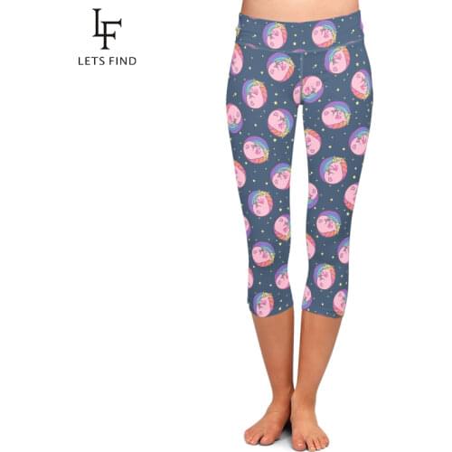 LETSFIND New Design Cute Cartoon Unicorns Print Leggings Fashion Casual Women Capri Leggings High Waist Plus Size Pants