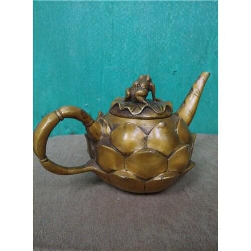 TOP collection # Home OFFICE Decor art -old Vintage MONEY DRAWING lotus flower bronze sculpture art wine tea pot