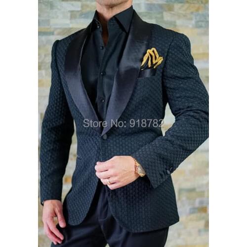 Men Wedding Suits 2018 Designer Fashion Black Paisley Jacquard Jacket Mariage Clothes Groom Slim Fit Suit Men Costume Homme