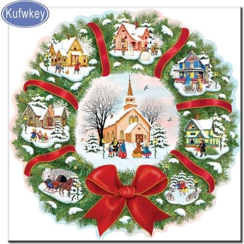 KUFWKEY Diamond Embroidery sale 5D DIY Christmas tree snow house Diamond Painting puzzle Cross-Stitch Diamond Mosaic winter art