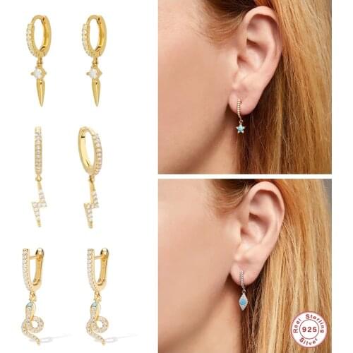 Solid 925 Sterling Silver Earring Luxury CZ Snake Lighting Hoop Earrings for Girls Woman Anniversary Party Gift Fine Jewelry