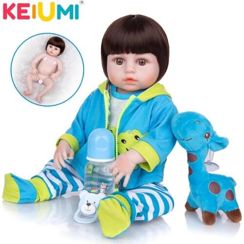 KEIUMI Full Silicone Reborn Baby Dolls Girl 19 inch Baby Boy Reborn Dolls 48CM Lovely Boneca DIY Toy For Kids Birthday Gift