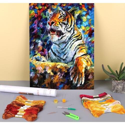 Angry Tiger Printed 11CT Cross-Stitch Complete Kit DIY Embroidery DMC Threads Knitting Hobby Painting Sewing Needle Wholesale