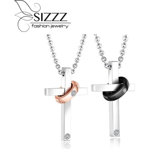 SIZZZ New Titanium Steel Jewelry Wholesale Cross Couple Necklace Valentine 's Day Gift Pendants For Women And Men
