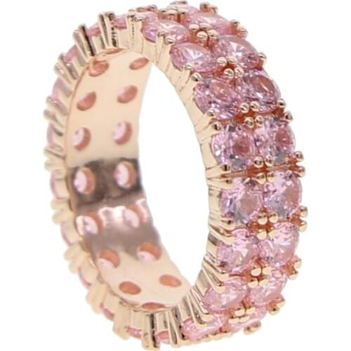 Luxury Rose gold color Pink stone wedding band eternity ring for women big gift for ladies love wholesale lots bulk jewelry