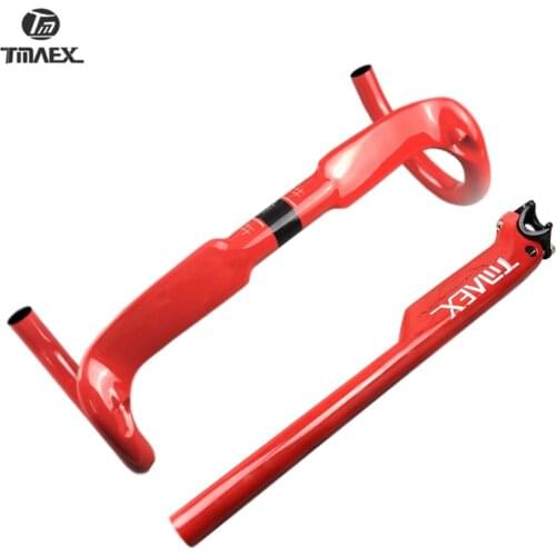 Red Full Carbon Handlebars + Carbon Seatpost Bike Handlebar Road Cycling Bike Bent Bar 31.8MM*400/420/440MM Ultra light Glossy