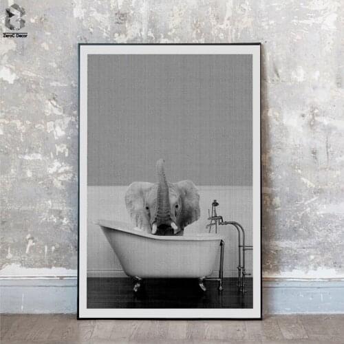 Nordic Posters Prints Elephant Giraffe Panda Koala in the Bathtub Animals Wall Art Canvas Painting Wall Pictures Baby Room Decor