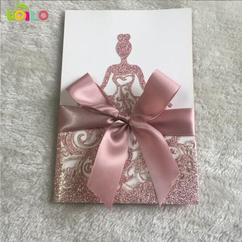 10pcs Wedding Invitation Card with customize ribbon,no insert ,no envelope