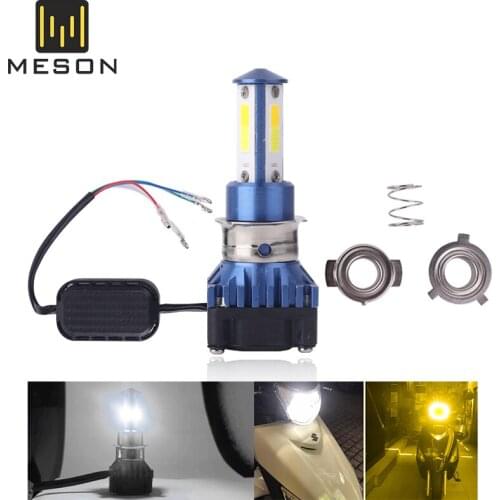 1Pcs H4 HS1 PH7 Motor Led Motorcycle Headlight COB M3 Headlamp For Moped Scooters Motorbike Dual Color Flash Motor Styling