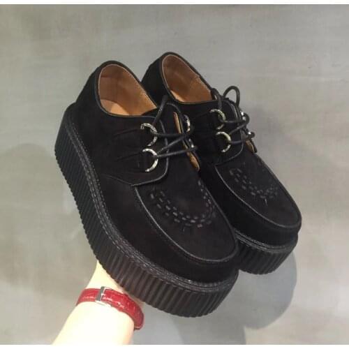 Black Harajuku Shoes Classic Lace UP High Platform Creepers Fashion Harajuku Punk Shoes Womens Casual Shoes Platform Shoes