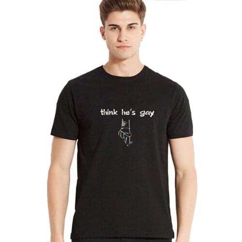 Funny i think hes gay letter print cotton t shirt for men casual tees shirt summer tops mens clothing Hipster drop ship
