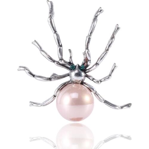 Fashion Pink Pearl Spider Brooch Insect Female Jewelry Corsage for Women Suit Lapel Pin Cardigan Sweater Pins Gifts Accessories