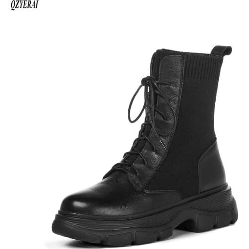 2020 autumn winter Genuine leather Womens boots Lace-up boots Sporty womans boots Fashion womens shoes