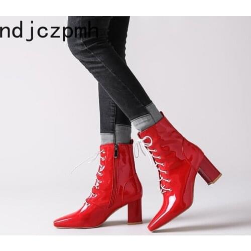 Womens Boots The New fashion winter Square head zipper High heel Martin boots Womens shoes plus size 34-47 Heel Height 8cm