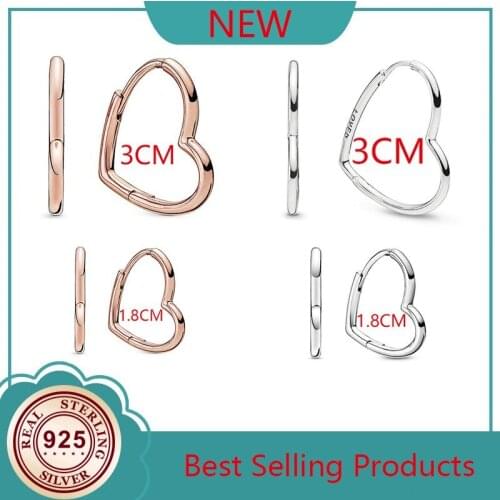 100% 925 Silver New True Love Heart-shaped PAN Earrings Womens Wedding Holiday Gift Diy Charm Jewelry