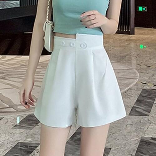 Limiguyue Solid Summer Casual Loose Drape Slim Shorts Bermuds Women Chic High Waist Wide Leg Suit Shorts Button Plus Size K1498