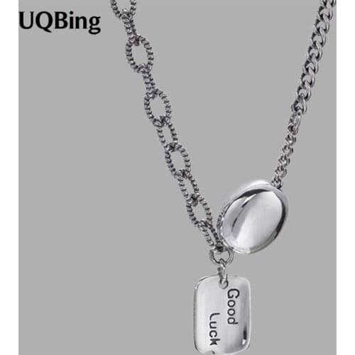 925 Sterling Silver Square Charms Letter Women Pendant Necklaces Retro Glossy Small Coin Chain Necklaces Female Jewelry