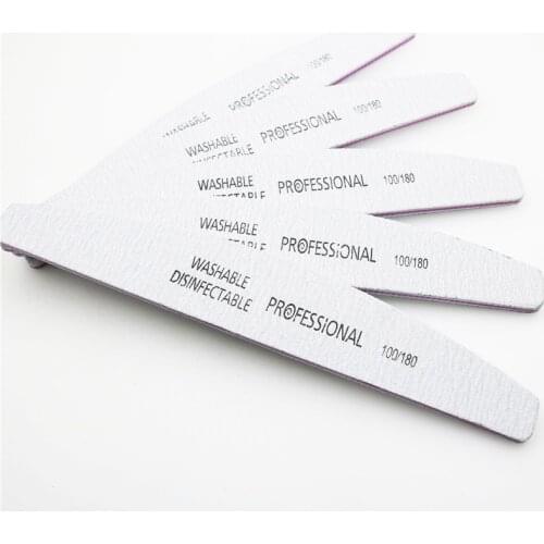 1/5pcs professional washable nail file 100/180 semilune banana shape sanding buffer file manicure nail art tool