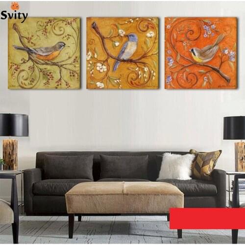 3 Panel Printed Modern Birds Painting Canvas Wall Art Cuadros Decoracion Home Decor Wall Pictures For Living Room Unframed