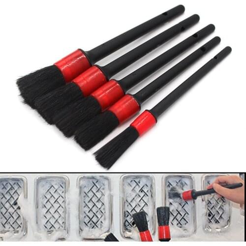 5 Pcs Car Detailing Cleaning Tool Boar Natural Hair Brushes For Interior Car Gap Rims Dashboard Wheel Air Vent Trim