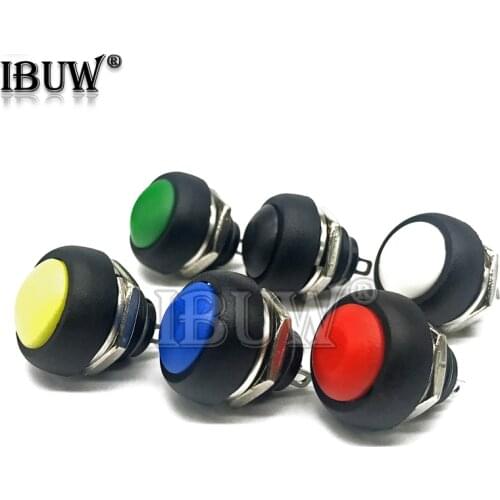 6PCS Mini 12mm Waterproof Momentary ON/OFF Push Button Round Switch PBS-33B KIT White Black Red Yellow Blue Green
