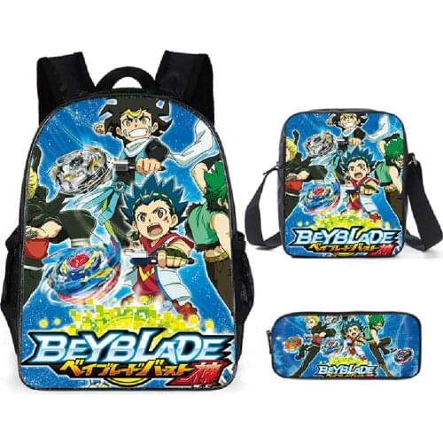 Beyblade Burst 3PCS/Set School Backpack Insulated School Bag Kids Bookbag Zipper Pencil Case for Kids Casual Mochila Feminina