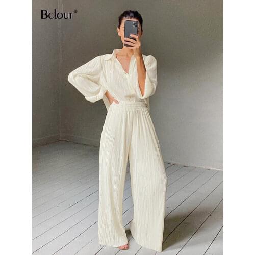 Bclout Long Sleeve Autumn Winter Shirts Blouses Woman Pleated Work Ladies Top Elegant Loose Women Blouse Khaki Solid Tops 2020