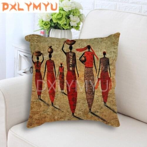 Decorative Cushion Sofa Room Decoration Throw Pillow African Style Oil Painting Prints Linen Cotton Fabric Almofada Coussin