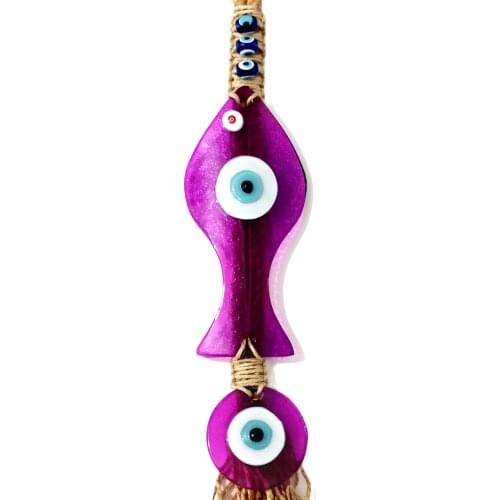 Purple Color Evil Eye Beaded Glass Fish Model Handmade Decorative Souvenirs