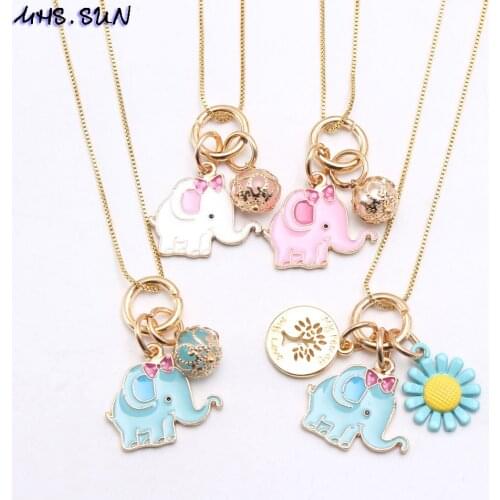 MHS.SUN Cute Elephant Pendant Long Chain Necklace Fashion Charming Small Pendants Necklace For Kid/Girl/Child Jewelry Party Gift