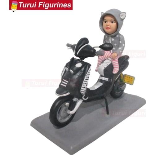 Ooak kids ride on motorbike figure doll mini statue birthday gift to child personalized cake topper statuette