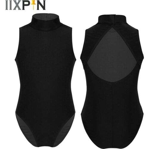 IIXPIN Girls Ballet Dance Leotard Sleeveless Open Back High Mock-Turtleneck Neck Cutout Back Ballet Gymnastics Leotard Body Suit