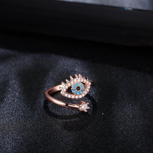 SIPENGJEL Classical Zircon Turkish Eye Rings Open Adjustable Finger Wedding Rings For Women 2021 Trendy Jewelry Gift