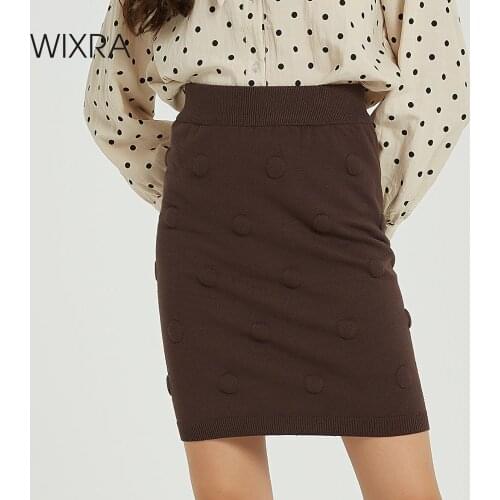 Wixra 2019 Short Skirts Autumn Winter Polka Dot Knitwear Warm Knitted Skirt Streetwear Casual Mini Pencil Skirt