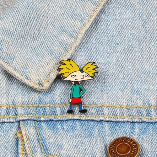 Creative Cartoon Cool Boy Pins Anime Arnold Brooches Metal Enamel Pins Denim Jackets Shirt Lapel Badges for Women Men Jewelry
