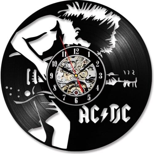Creative Wall Clock Modern Design Rock Band Vinyl CD Record Clocks Mute Classic AC DC Black Hollow Wall Watch Home Decor 12 inch