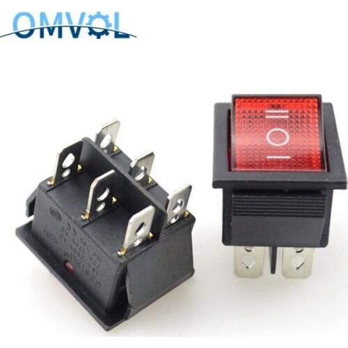 2PCS Rocker Switch Power Switch 3 Position 6 Pins With Light 220V