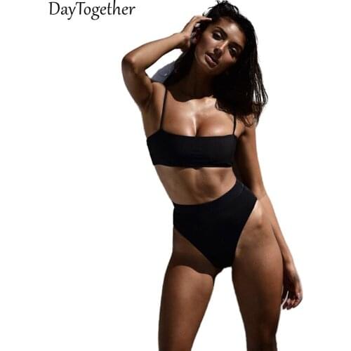 Summer Womens Swimsuit Sexy Solid Print Tall Waist Ladies Tube Top Bikini 22 Color Two-Piece Set Females Swimwear