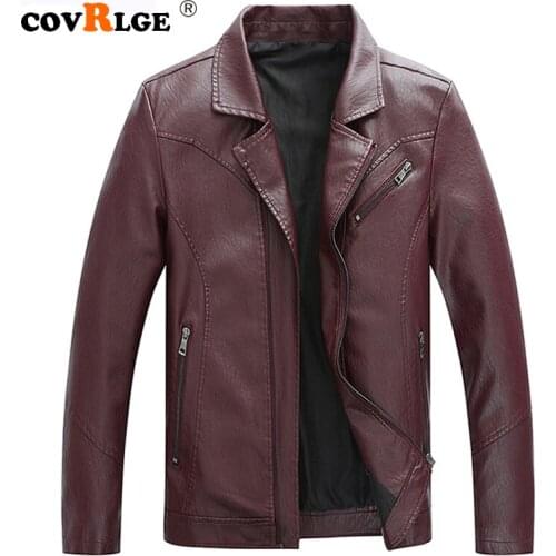 Covrlge 2019 New Arrival PU Leather Jacket Men Autumn Stand Collar Zipper Fashion Men Coat Casual Dress Leather Jacket MWP057
