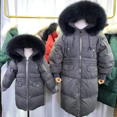 Natural Raccoon Large Fur Collar Duck Down Jacket Women Winter Warm Hooded Long Parkas Female Girls Outwear L2216