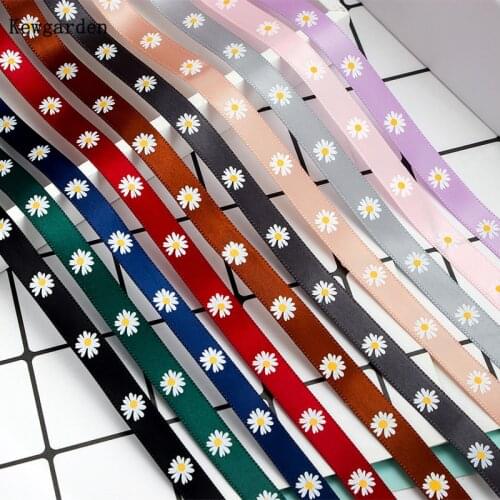 Kewgarden Daisy Satin Ribbon 3/8" 10mm Handmade Tape DIY Hair Bow Accessories Gift Packing Riband Wholesale 50 Yards