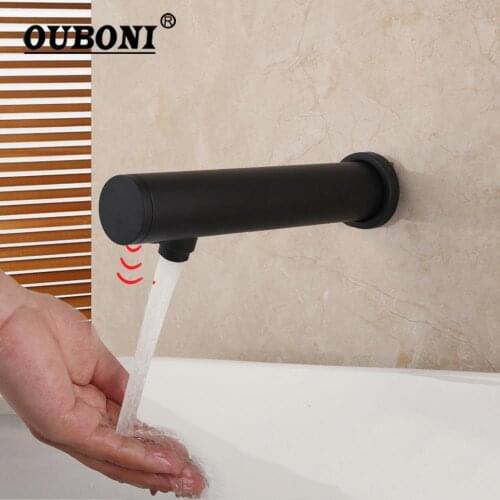 Matte Black Lavatory Bathroom Faucet Wall Mount Sensor Faucet Automatic Hand Free Touch Sensor Basin Sink Cold Tap Faucet