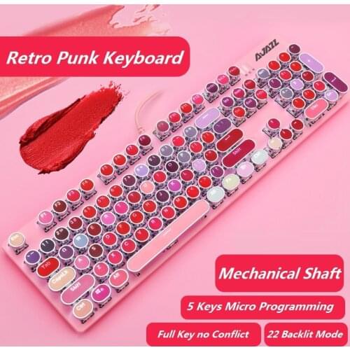 AJAZZ Mechancial Gaming Keyboard Retro Punk Keycaps 104 Mixed Color Keys Mechanical Switch Keyboard with White Lighting